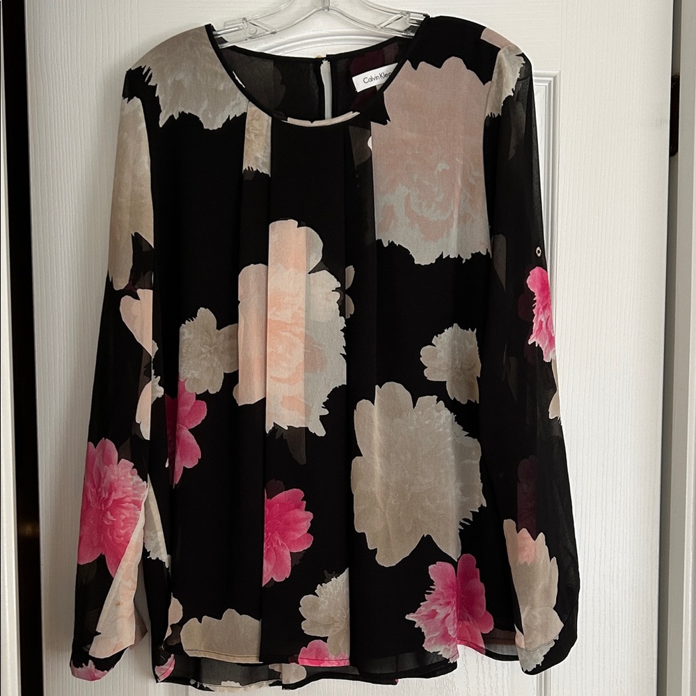 Calvin Klein Women's Floral Blouse - Black and Pink
